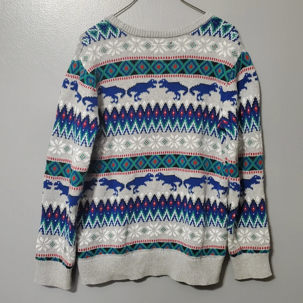 OshKosh B'gosh Dinosaur T Rex Blue and Green Patterned Sweater Boy's Size 10
